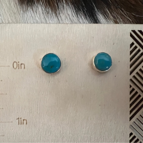 ❤️ Kingman Robin’s Egg Blue Turquoise Sterling Post Back Stud Earrings 9mm - Picture 4 of 9
